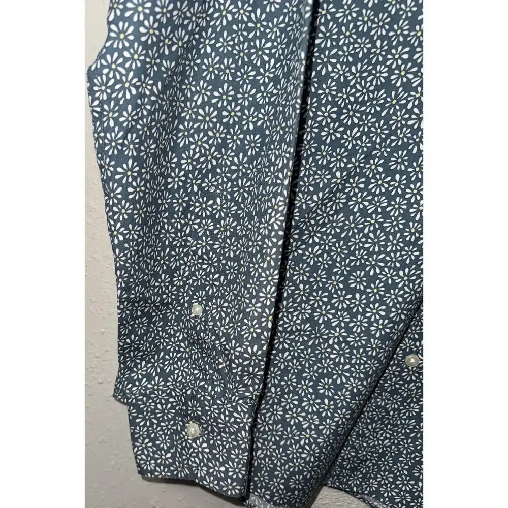 J Crew Organic Cotton Stretch Daisy Button Sown Long Sleeve Shirt Men's Med Slim